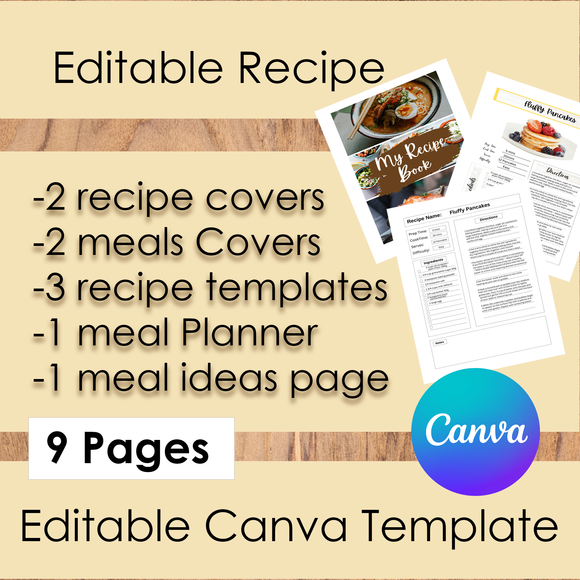 Canva Recipe Template A4 US letter size Editable