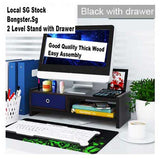 Sturdy 2 level wooden monitor riser LCD / Led Ergonomic stand with drawer, Model F
