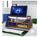 Sturdy 2 level wooden monitor riser LCD / Led Ergonomic stand with drawer, Model F
