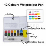 12 or 24 Portable Watercolour Paint Pan set with brush