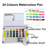 12 or 24 Portable Watercolour Paint Pan set with brush