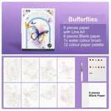 Watercolour painting book with paint and paintbrush 7 designs DIY adults and kids