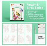 Watercolour painting book with paint and paintbrush 7 designs DIY adults and kids
