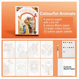 Watercolour painting book with paint and paintbrush 7 designs DIY adults and kids