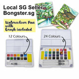 12 or 24 Portable Watercolour Paint Pan set with brush