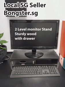 Sturdy 2 level wooden monitor riser Led stand with drawer ergonomic Black