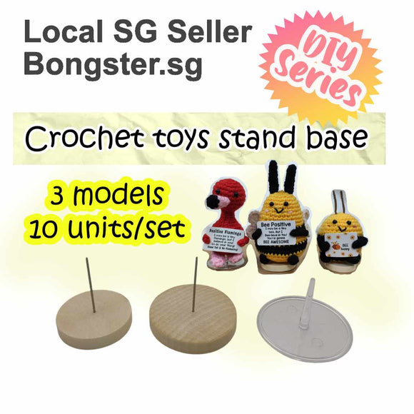 Crochet toy figurine stand base wood plastic 10 units per set