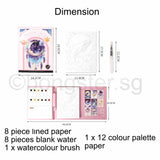 Watercolour painting book with paint and paintbrush 7 designs DIY adults and kids