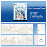 Watercolour painting book with paint and paintbrush 7 designs DIY adults and kids