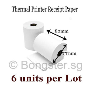 Thermal Receipt Rolls for POS Printers (80mm x 77mm) 6 Rolls