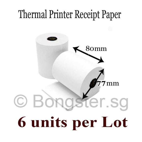 Thermal Receipt Rolls for POS Printers (80mm x 77mm) 6 Rolls