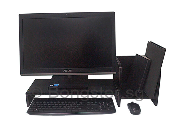 1 level wooden LED monitor riser stand with attached side shelf